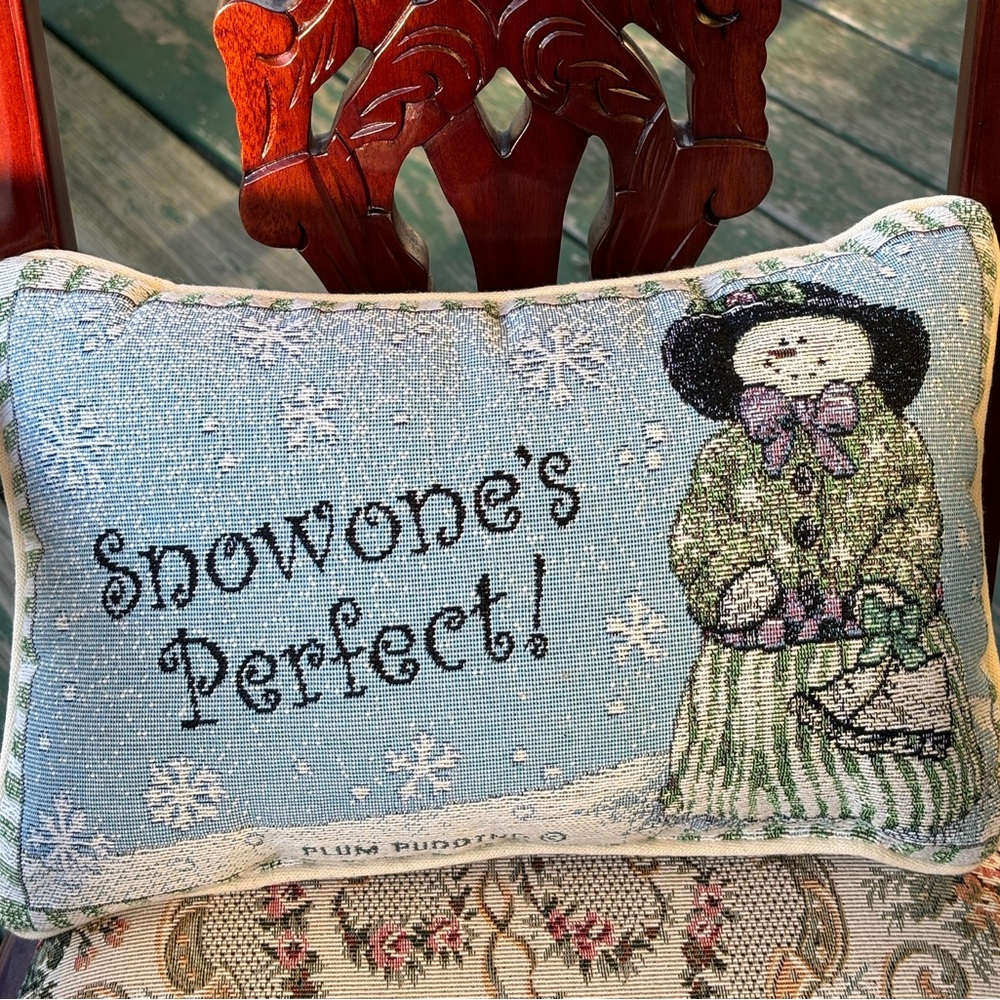 Snowone's Perfect Plum Pudding 12" x 8" Tapestry Word Pillow